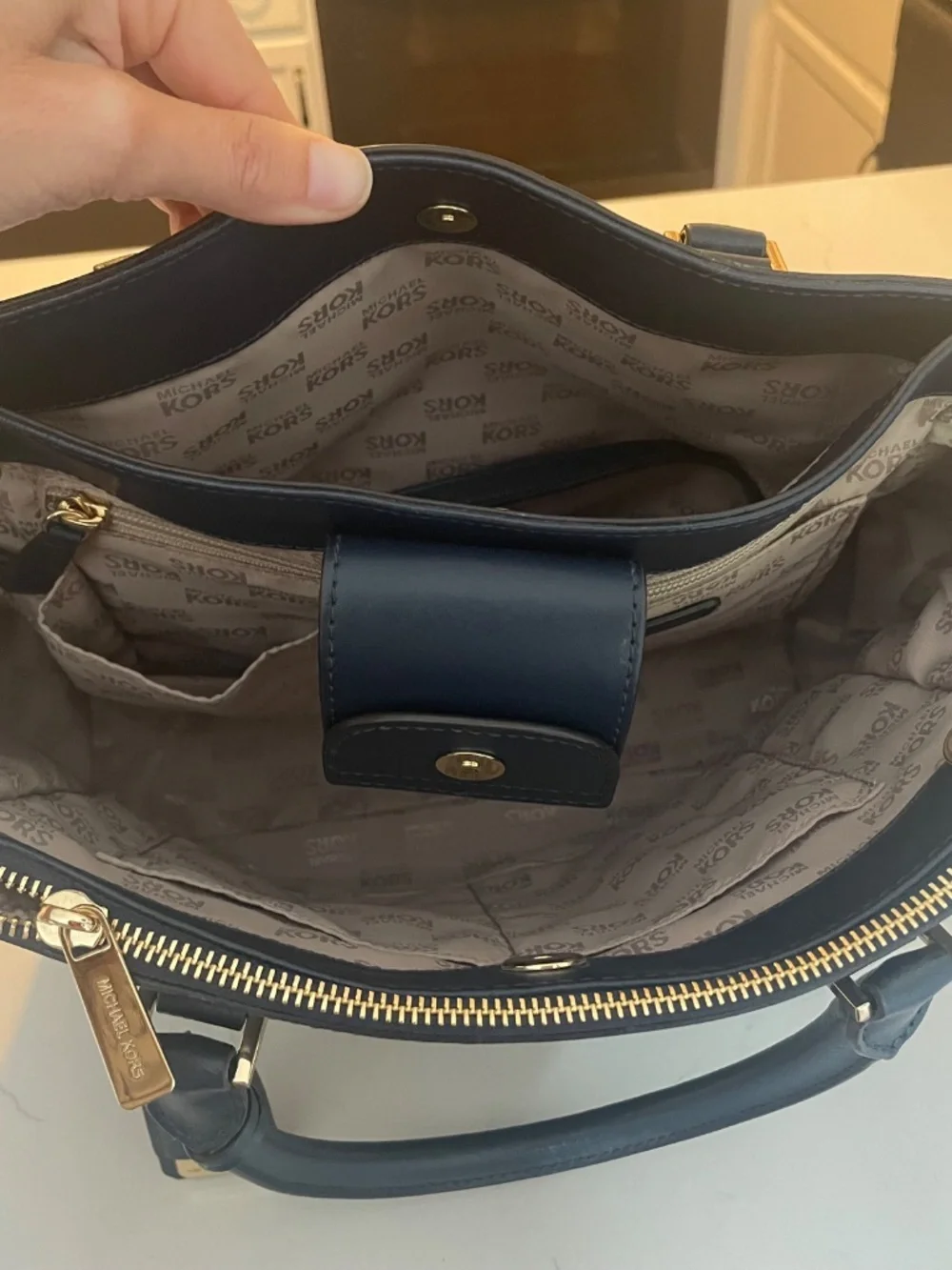 Navy Blue Michael Kors Large Carolyn Tote Satchel